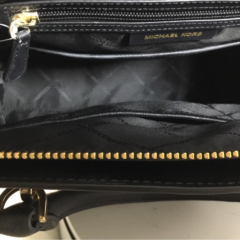 Michael Kors Black Saffiano Satchel with Gold Chain Strap - Picture 3 of 8